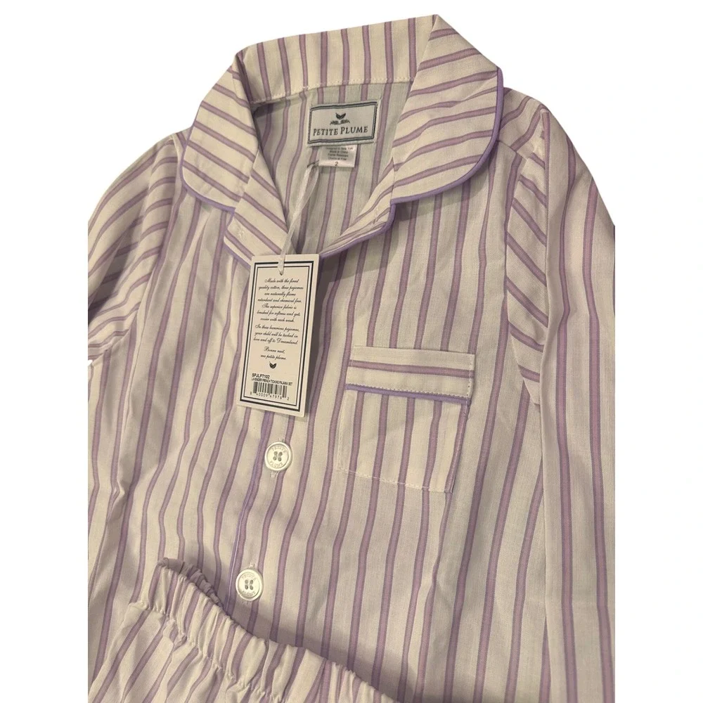 Petite Plume Girls 2 Lavender French Ticking Pajama Set Purple Stripe SPJLFT102